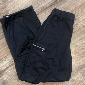 Zara Black satin Cargo Pants with Zipper Accent